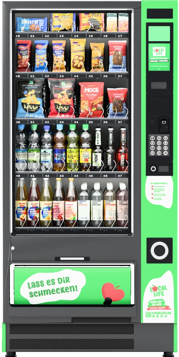 Der Warenautomat von Local Life von vorn mit Maßangaben